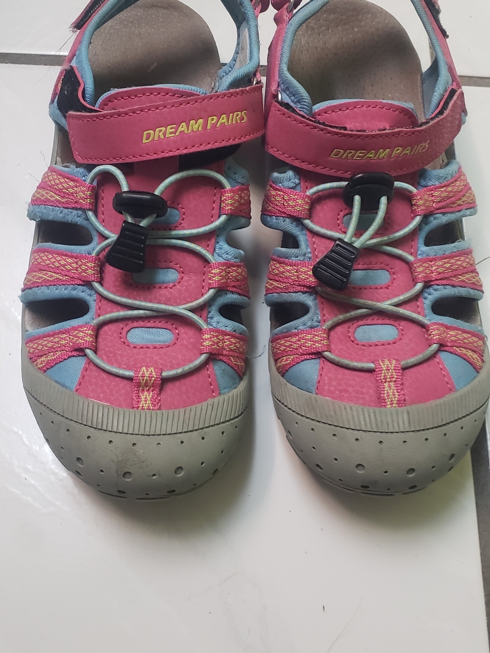 Like new "Dream Pairs" pink and light blue outdoor sandals, waterproof